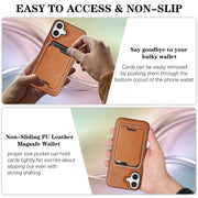 For iPhone 17 Kalebol Slim MagSafe Ring Magnetic Card Bag Leather Phone Case(Brown)