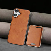 For iPhone 17 Kalebol Slim MagSafe Ring Magnetic Card Bag Leather Phone Case(Brown)