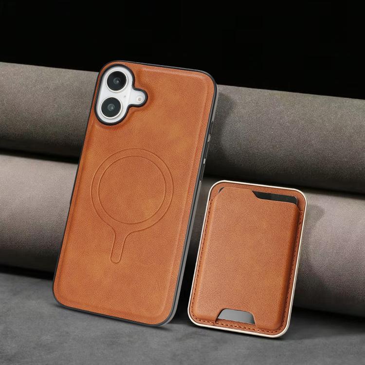 For iPhone 17 Kalebol Slim MagSafe Ring Magnetic Card Bag Leather Phone Case(Brown)