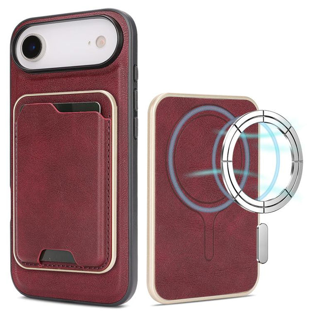 For iPhone 17 Air Kalebol Slim MagSafe Ring Magnetic Card Bag Leather Phone Case(Red)