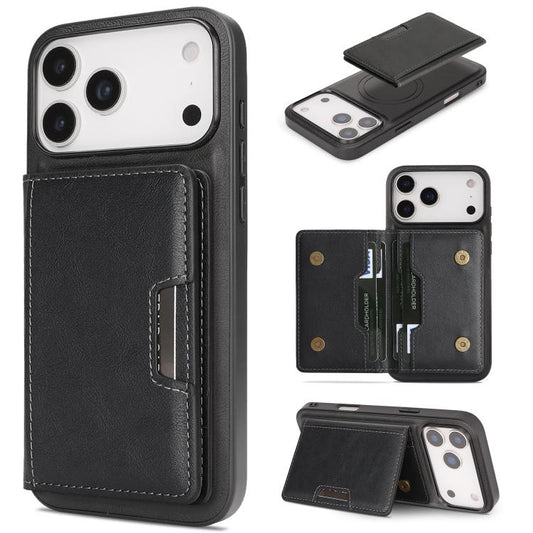 For iPhone 17 Pro Max Kalebol Strong MagSafe Magnetic Two-Fold Card Bag Leather Phone Case(Black) - iPhone 17 Pro Max Cases by Kalebol | Online Shopping South Africa | PMC Jewellery | Buy Now Pay Later Mobicred
