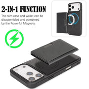 For iPhone 17 Pro Max Kalebol Strong MagSafe Magnetic Two-Fold Card Bag Leather Phone Case(Black)