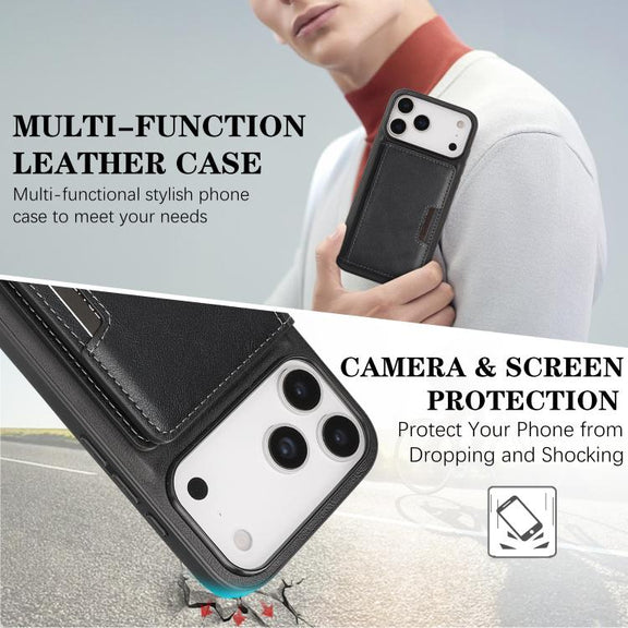For iPhone 17 Pro Max Kalebol Strong MagSafe Magnetic Two-Fold Card Bag Leather Phone Case(Black)