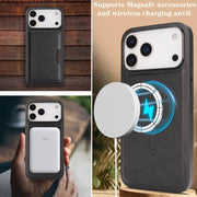 For iPhone 17 Pro Max Kalebol Strong MagSafe Magnetic Two-Fold Card Bag Leather Phone Case(Black)