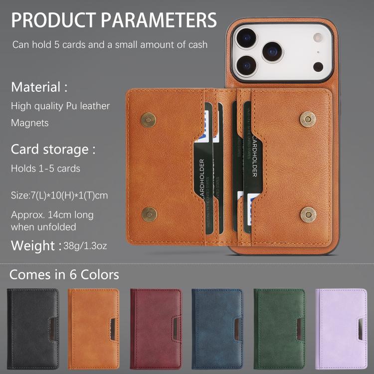 For iPhone 17 Pro Kalebol Strong MagSafe Magnetic Two-Fold Card Bag Leather Phone Case(Brown)