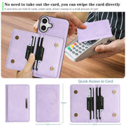 For iPhone 17 Kalebol Strong MagSafe Magnetic Two-Fold Card Bag Leather Phone Case(Purple)