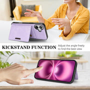 For iPhone 17 Kalebol Strong MagSafe Magnetic Two-Fold Card Bag Leather Phone Case(Purple)