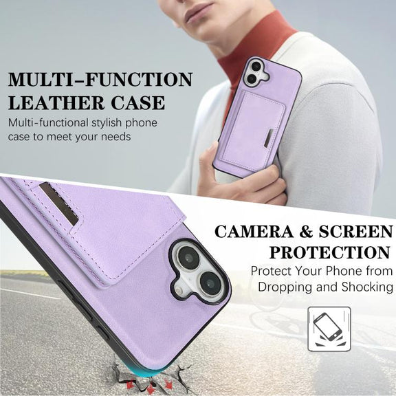 For iPhone 17 Kalebol Strong MagSafe Magnetic Two-Fold Card Bag Leather Phone Case(Purple)