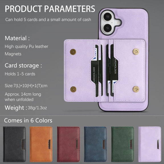 For iPhone 17 Kalebol Strong MagSafe Magnetic Two-Fold Card Bag Leather Phone Case(Purple)