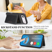 For iPhone 17 Air Kalebol Strong MagSafe Magnetic Two-Fold Card Bag Leather Phone Case(Black)
