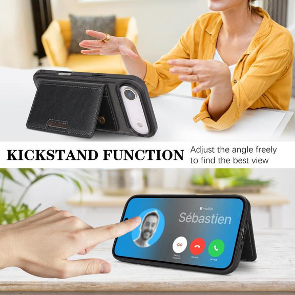 For iPhone 17 Air Kalebol Strong MagSafe Magnetic Two-Fold Card Bag Leather Phone Case(Black)