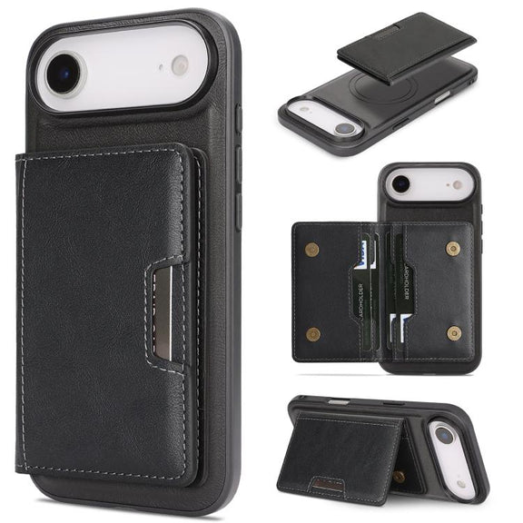 For iPhone 17 Air Kalebol Strong MagSafe Magnetic Two-Fold Card Bag Leather Phone Case(Black)