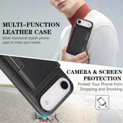 For iPhone 17 Air Kalebol Strong MagSafe Magnetic Two-Fold Card Bag Leather Phone Case(Black)