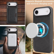For iPhone 17 Air Kalebol Strong MagSafe Magnetic Two-Fold Card Bag Leather Phone Case(Black)