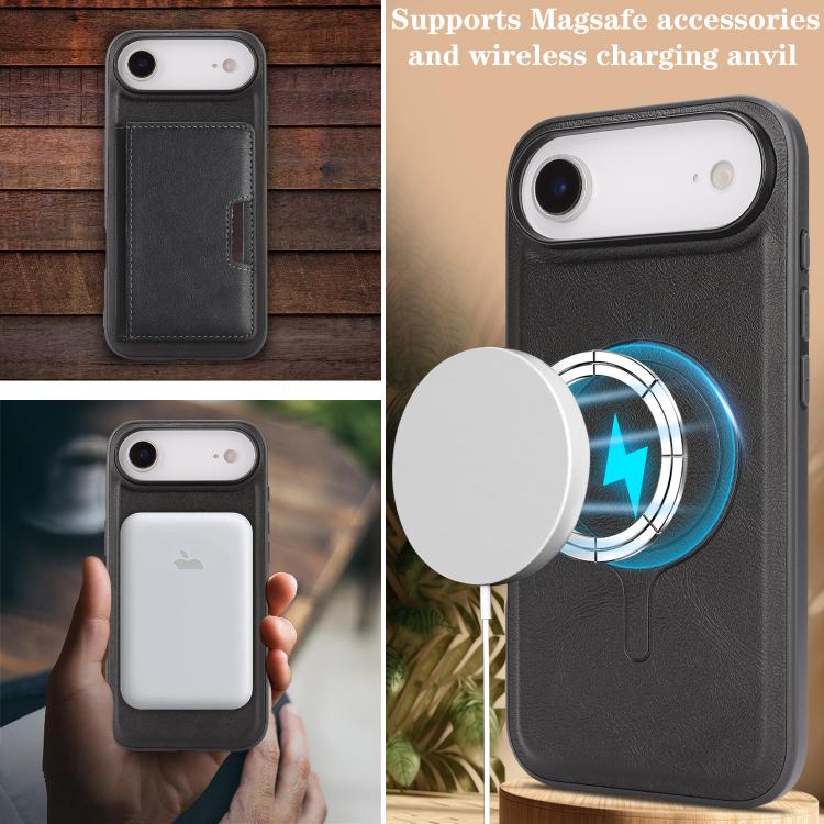 For iPhone 17 Air Kalebol Strong MagSafe Magnetic Two-Fold Card Bag Leather Phone Case(Black)