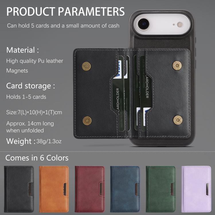 For iPhone 17 Air Kalebol Strong MagSafe Magnetic Two-Fold Card Bag Leather Phone Case(Black)