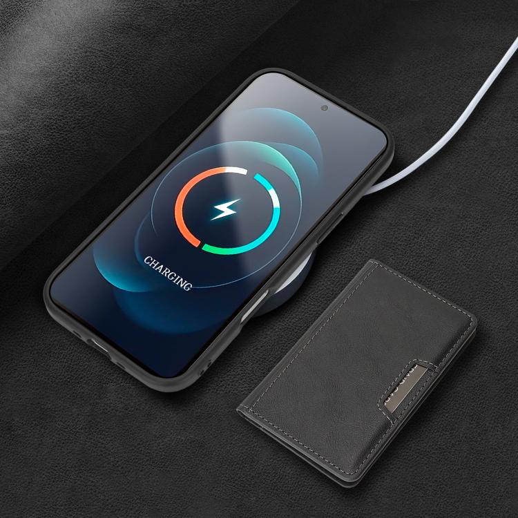 For iPhone 17 Air Kalebol Strong MagSafe Magnetic Two-Fold Card Bag Leather Phone Case(Black)