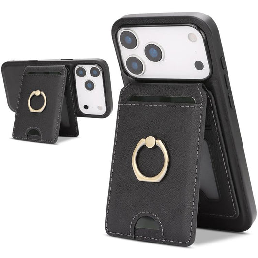 For iPhone 17 Pro Max Kalebol Strong MagSafe Ring Magnetic Card Bag Holder Leather Phone Case(Black) - iPhone 17 Pro Max Cases by Kalebol | Online Shopping South Africa | PMC Jewellery | Buy Now Pay Later Mobicred