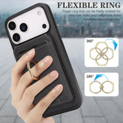 For iPhone 17 Pro Max Kalebol Strong MagSafe Ring Magnetic Card Bag Holder Leather Phone Case(Black)