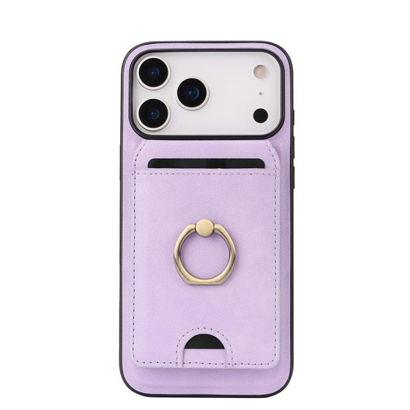 For iPhone 17 Pro Kalebol Strong MagSafe Ring Magnetic Card Bag Holder Leather Phone Case(Purple)