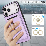 For iPhone 17 Pro Kalebol Strong MagSafe Ring Magnetic Card Bag Holder Leather Phone Case(Purple)