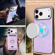 For iPhone 17 Pro Kalebol Strong MagSafe Ring Magnetic Card Bag Holder Leather Phone Case(Purple)