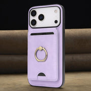 For iPhone 17 Pro Kalebol Strong MagSafe Ring Magnetic Card Bag Holder Leather Phone Case(Purple)