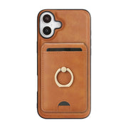 For iPhone 17 Kalebol Strong MagSafe Ring Magnetic Card Bag Holder Leather Phone Case(Brown)