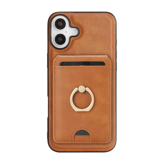 For iPhone 17 Kalebol Strong MagSafe Ring Magnetic Card Bag Holder Leather Phone Case(Brown)