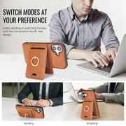 For iPhone 17 Kalebol Strong MagSafe Ring Magnetic Card Bag Holder Leather Phone Case(Brown)