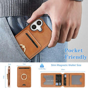 For iPhone 17 Kalebol Strong MagSafe Ring Magnetic Card Bag Holder Leather Phone Case(Brown)