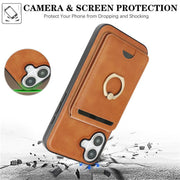 For iPhone 17 Kalebol Strong MagSafe Ring Magnetic Card Bag Holder Leather Phone Case(Brown)