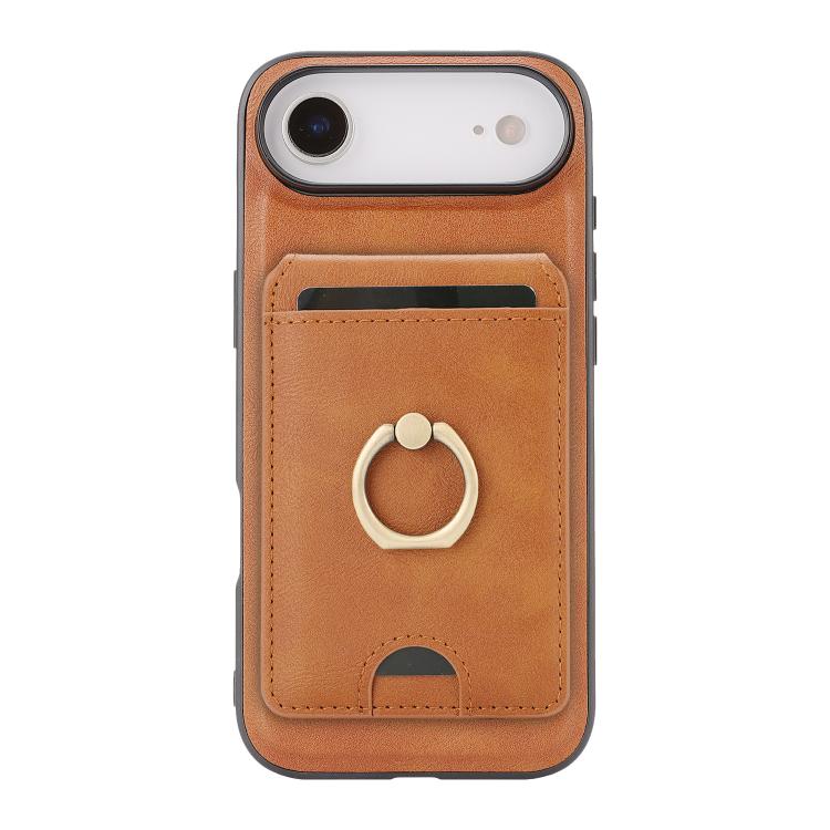 For iPhone 17 Air Kalebol Strong MagSafe Ring Magnetic Card Bag Holder Leather Phone Case(Brown)