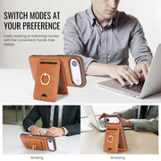 For iPhone 17 Air Kalebol Strong MagSafe Ring Magnetic Card Bag Holder Leather Phone Case(Brown)