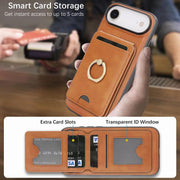 For iPhone 17 Air Kalebol Strong MagSafe Ring Magnetic Card Bag Holder Leather Phone Case(Brown)