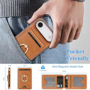 For iPhone 17 Air Kalebol Strong MagSafe Ring Magnetic Card Bag Holder Leather Phone Case(Brown)