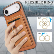 For iPhone 17 Air Kalebol Strong MagSafe Ring Magnetic Card Bag Holder Leather Phone Case(Brown)
