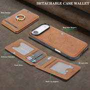 For iPhone 17 Air Kalebol Strong MagSafe Ring Magnetic Card Bag Holder Leather Phone Case(Brown)