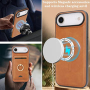 For iPhone 17 Air Kalebol Strong MagSafe Ring Magnetic Card Bag Holder Leather Phone Case(Brown)