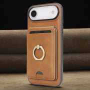 For iPhone 17 Air Kalebol Strong MagSafe Ring Magnetic Card Bag Holder Leather Phone Case(Brown)