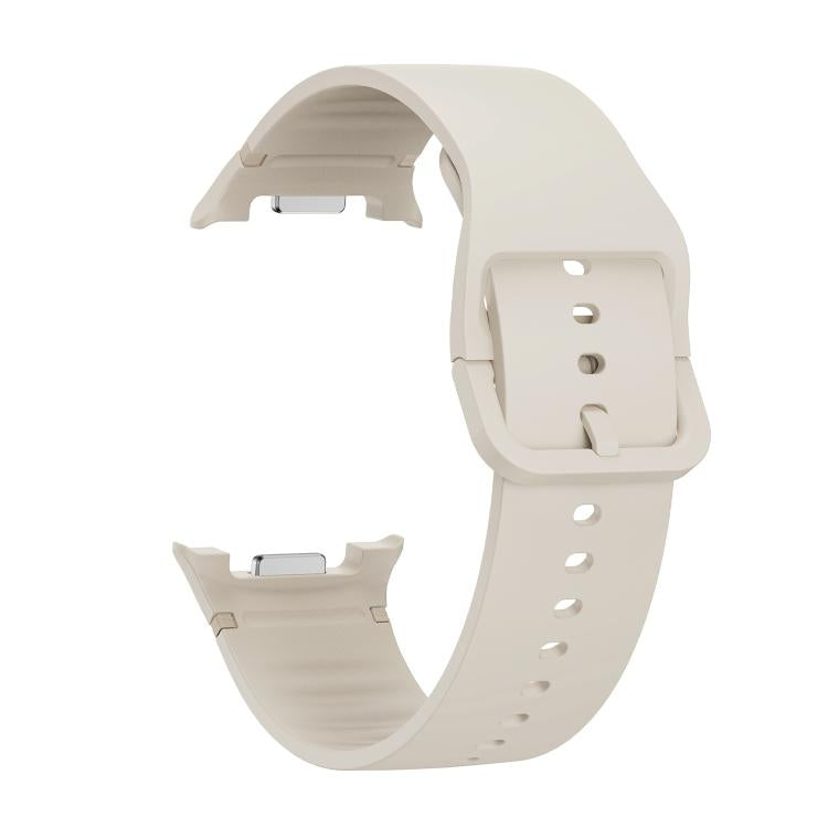 For Samsung Galaxy Watch8 / Watch8 Classic Solid Color Stitched Silicone Watch Band, Size:M(Beige)