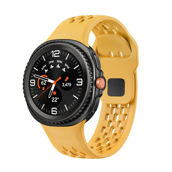 For Samsung Galaxy Watch8 / Watch8 Classic Hole Style Black Reverse Buckle Silicone Watch Band(Yellow)