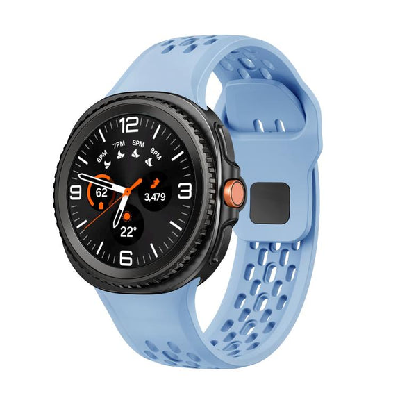 For Samsung Galaxy Watch8 / Watch8 Classic Hole Style Black Reverse Buckle Silicone Watch Band(Light Blue)