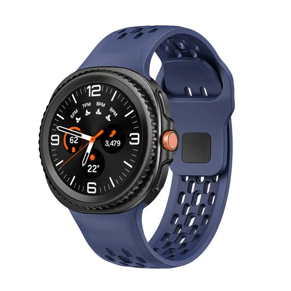 For Samsung Galaxy Watch8 / Watch8 Classic Hole Style Black Reverse Buckle Silicone Watch Band(Midnight Blue)