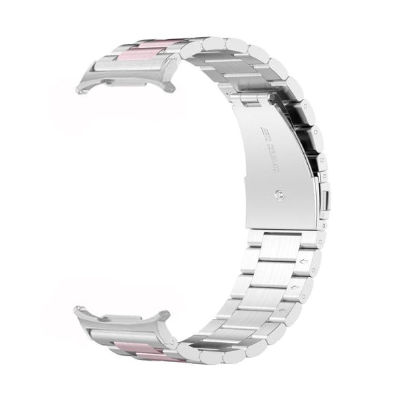 For Samsung Galaxy Watch8 / Watch8 Classic Three Beads Stainless Steel Watch Band with Removal Tool(Silver Pink)