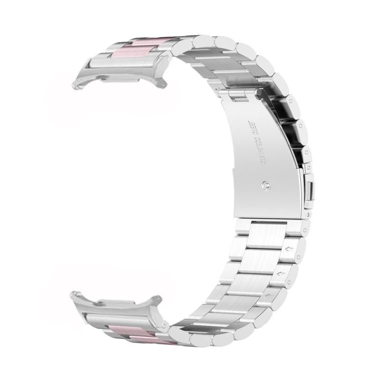 For Samsung Galaxy Watch8 / Watch8 Classic Three Beads Stainless Steel Watch Band with Removal Tool(Silver Pink)