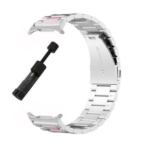 For Samsung Galaxy Watch8 / Watch8 Classic Three Beads Stainless Steel Watch Band with Removal Tool(Silver Pink)