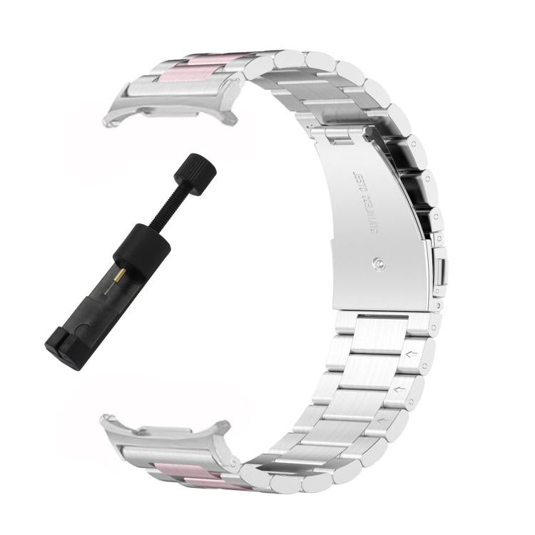 For Samsung Galaxy Watch8 / Watch8 Classic Three Beads Stainless Steel Watch Band with Removal Tool(Silver Pink)
