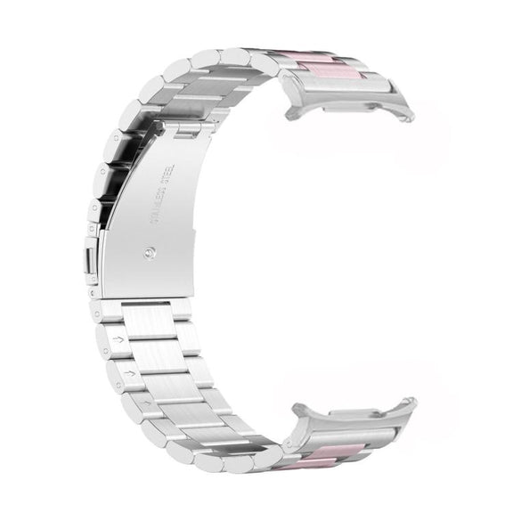 For Samsung Galaxy Watch8 / Watch8 Classic Three Beads Stainless Steel Watch Band with Removal Tool(Silver Pink)