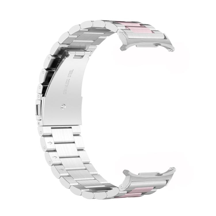 For Samsung Galaxy Watch8 / Watch8 Classic Three Beads Stainless Steel Watch Band with Removal Tool(Silver Pink)